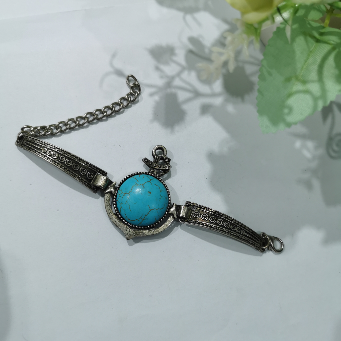 Turquoise alloy plated ancient silver spear bracelet