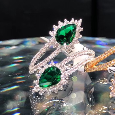 Vintage feather adjustable opening ring Colored Zircon niche index finger ring for ladies