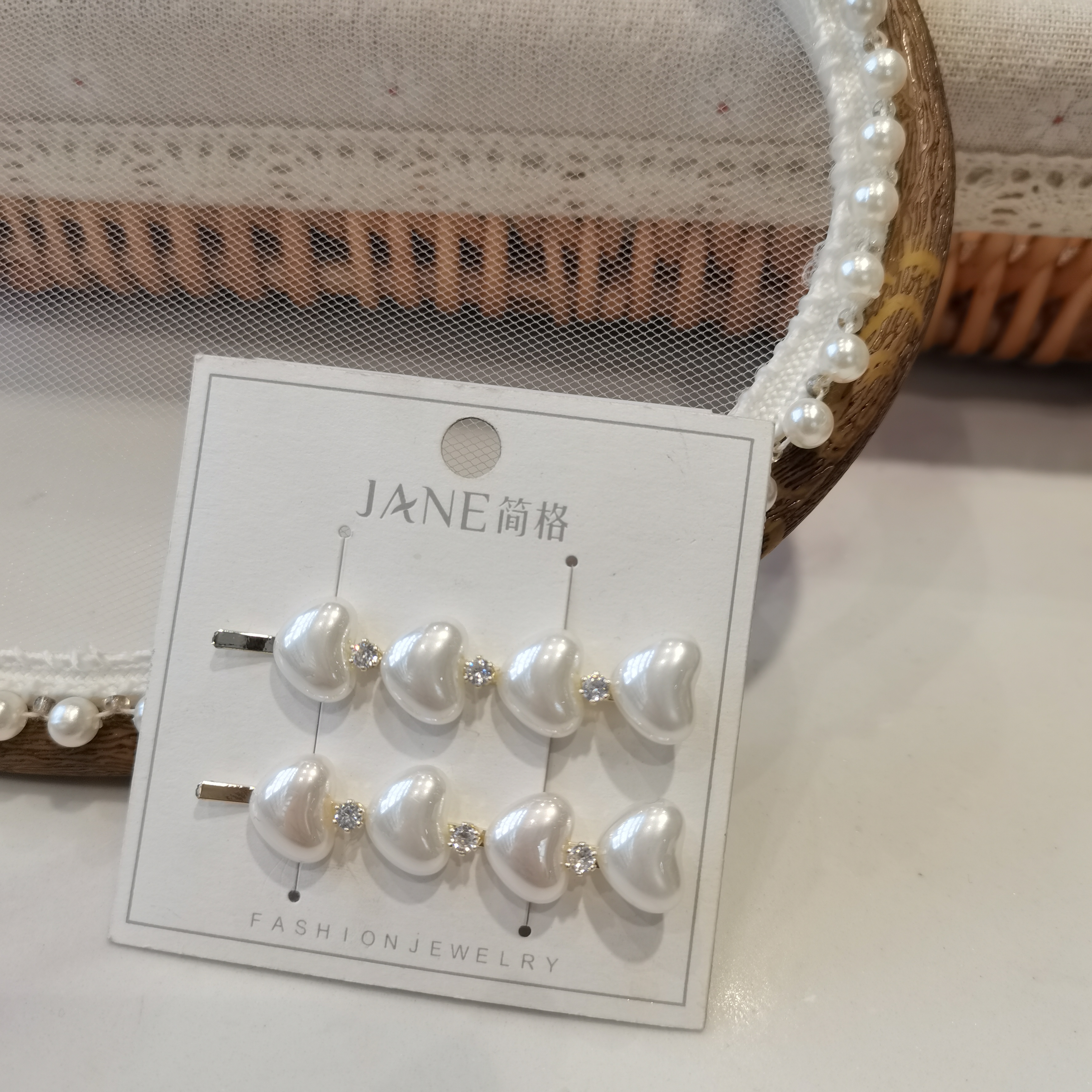 玛贝爱心带钻一字夹