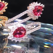 131 Vintage Feather adjustable opening ring Colored Zircon niche index finger ring for ladies