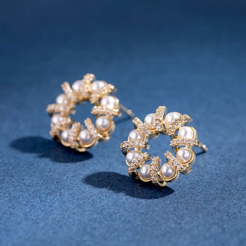 韩国东大门s925银针微镶锆石闪闪气质珍珠圆环简约日常百搭女耳钉详情图1