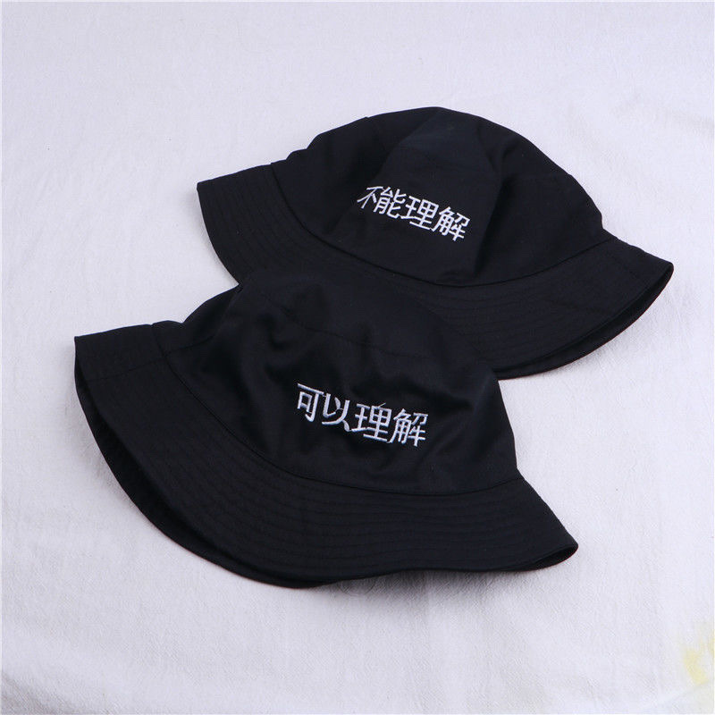 Japanese Version Foldable Embroidery Evening Chicken Fisherman Basin Hat Men And Women Korean Version Of The Tide Travel Sun Protection Warm Hat undefined