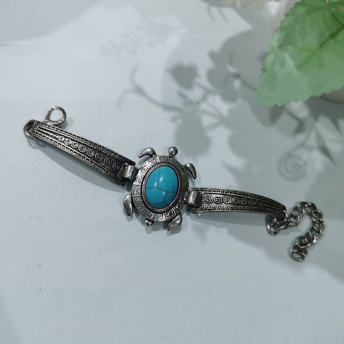 Alloy plated ancient silver turquoise bracelet