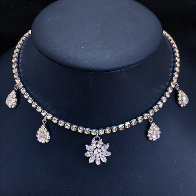 外贸饰品热销时尚个性方形宝石吊坠 奢华闪亮水钻项链女 necklace