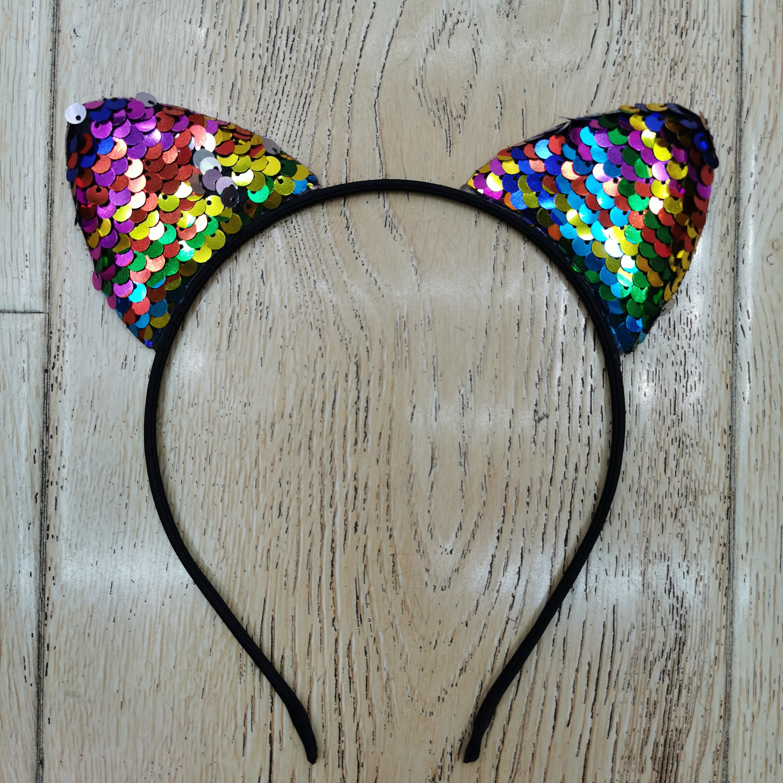Deep seven-color double-sided sequined square cat ear headband