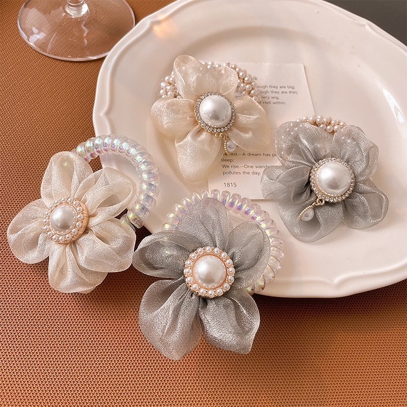 Summer flower, pearl, diamond, telephone line, headband, feminine headwear, Korean Internet celebrity hair tie, hair band and hair band