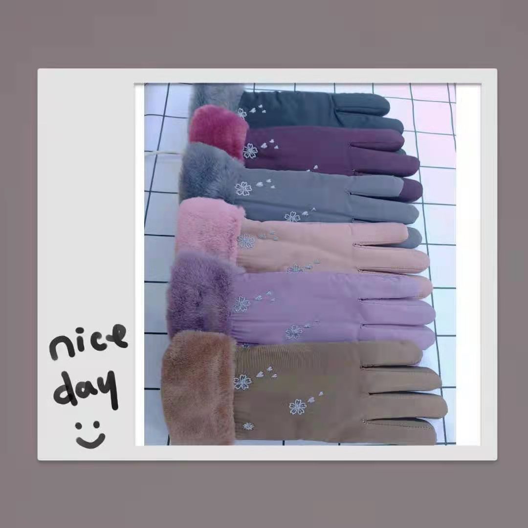 Stylish warm gloves with wool embroidery for women