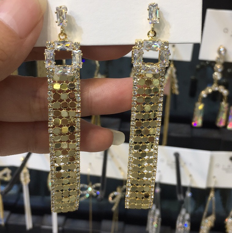 Network explosion recommended 925 silver needle, real gold plated copper metal cloth diamond earrings female