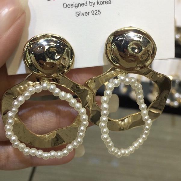 Network explosion recommended 925 silver needle, real gold electroplated copper and pearl earrings girl