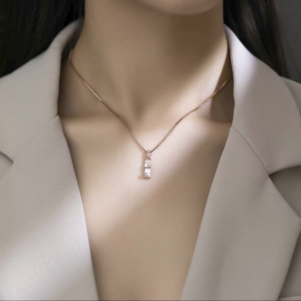 Golden bamboo clavicle chain