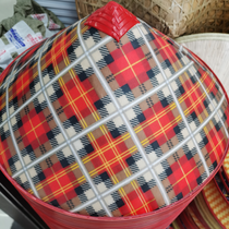 Red checkered plastic hat