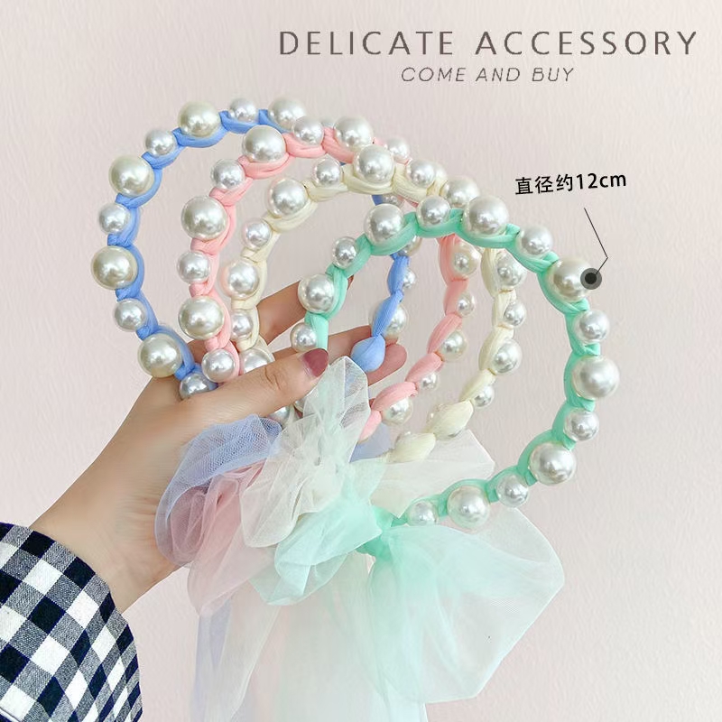珍珠新款飘带头箍白底实物图