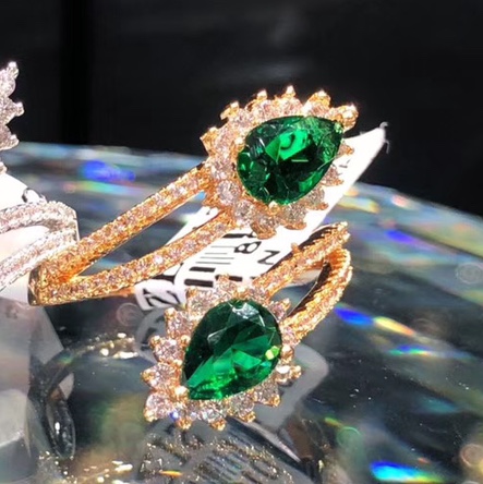 129 Vintage feather adjustable opening ring Colored Zircon niche index finger ring for ladies