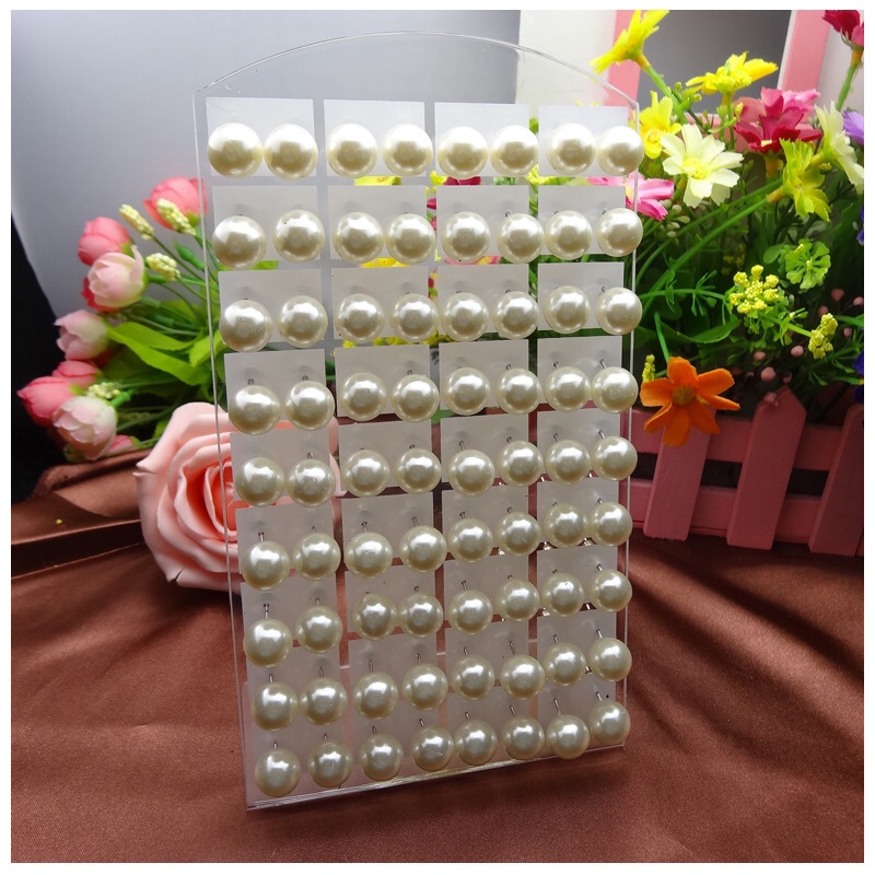 义乌饰品 简约时尚树脂球塑料仿珍珠耳钉批发 12mm大号 36对/卡装 