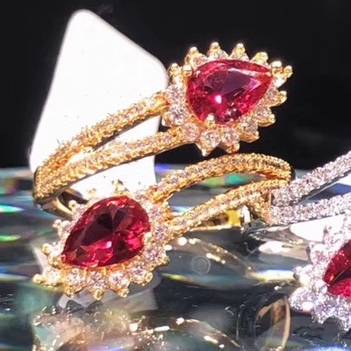 130 Vintage feather adjustable opening ring Colored Zircon niche index finger ring for ladies