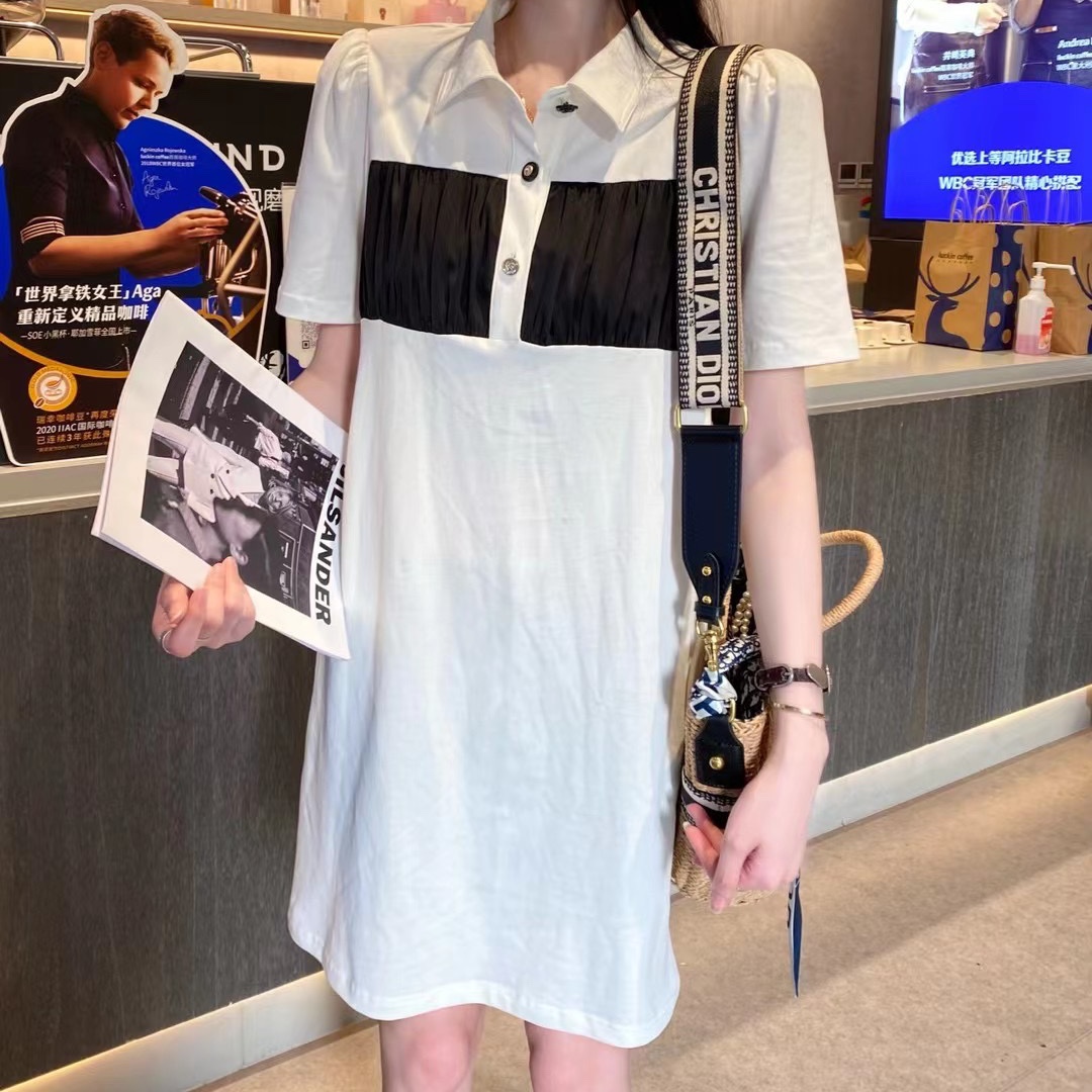 White and black patchwork dress