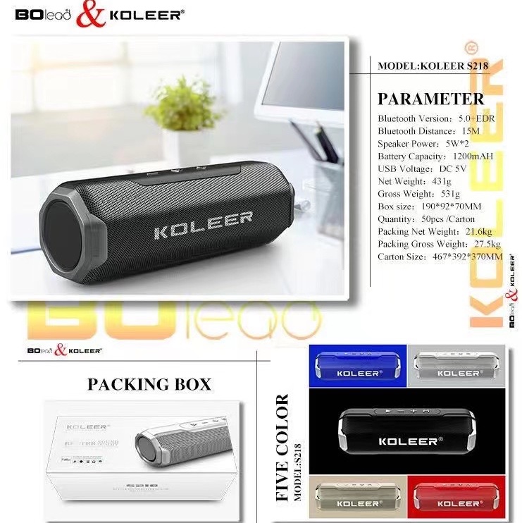 KOLEER S218
Bluetooth Speaker
Battery Capacity:1200mAH