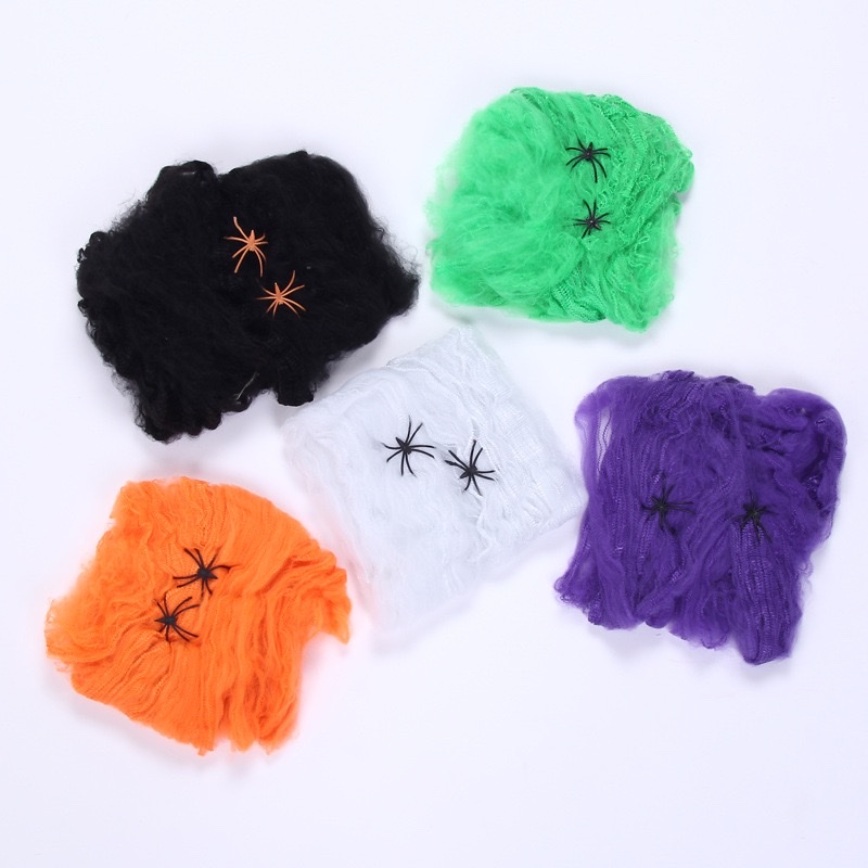 New best-selling Halloween spider cotton web accessories, haunted house horror decoration props wholesale spider webs detail image 1