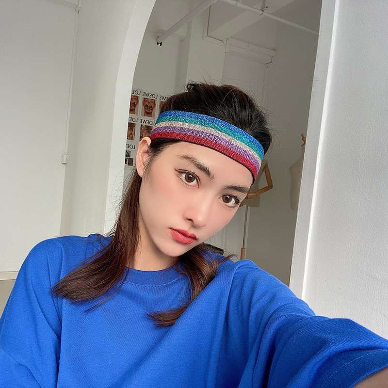 撞色运动发带亮丝彩虹束发带弹力带详情图2