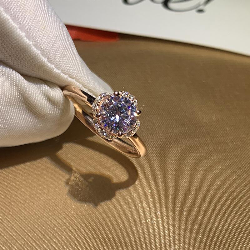 花形四边锆戒指花朵造型玫瑰金白金四爪钻戒女图