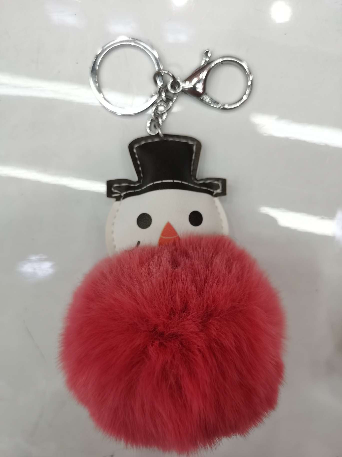 8 cm imitation rex rabbit fur ball Ten Snowman c style keychain details Picture