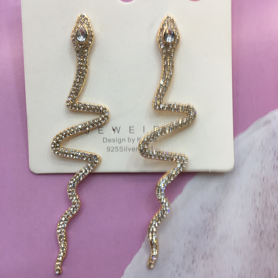 Network explosion 925 silver needle real gold electroplated alloy snake-shaped earrings girl