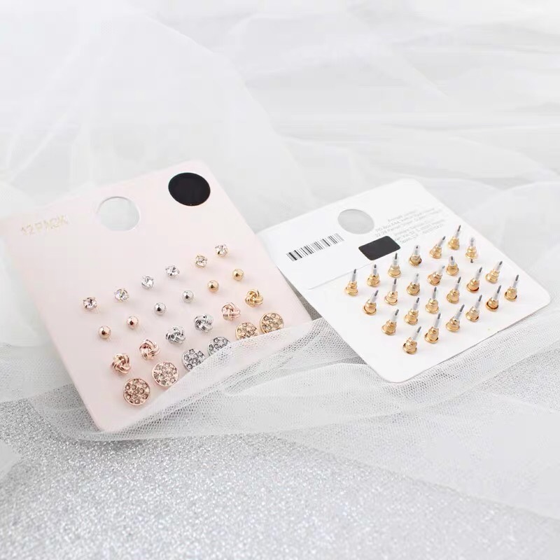 Jewelry minimalist personality compact rhinestone imitation pearl jewel women's earrings 12 pairs of super value