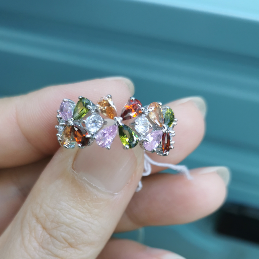 Zircon water drop mixed color ring full figure