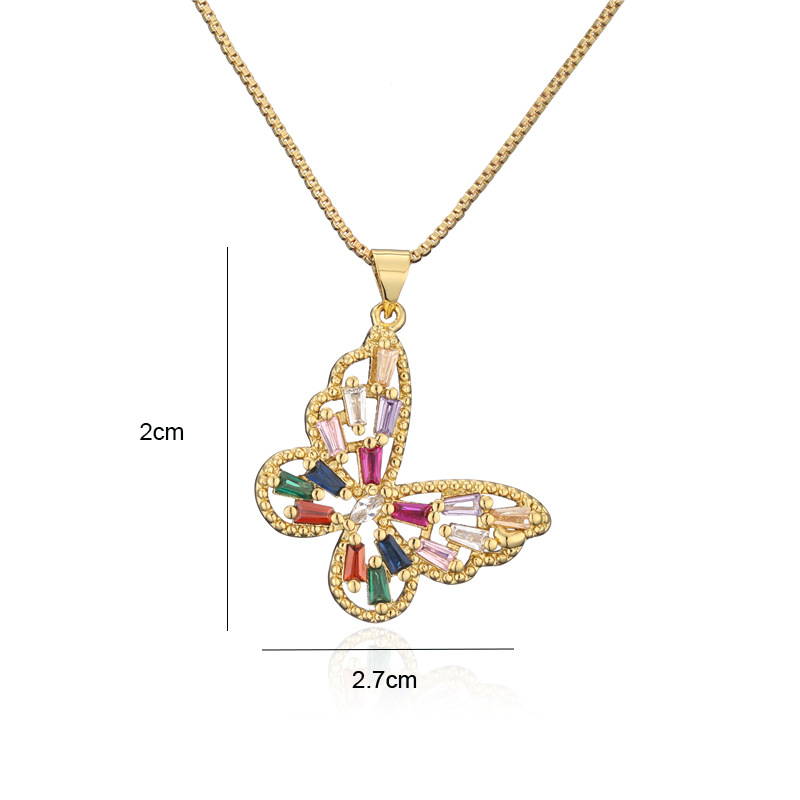 Cross-border new product copper micro-inlaid colored zirconium butterfly pendant necklace detail image 4
