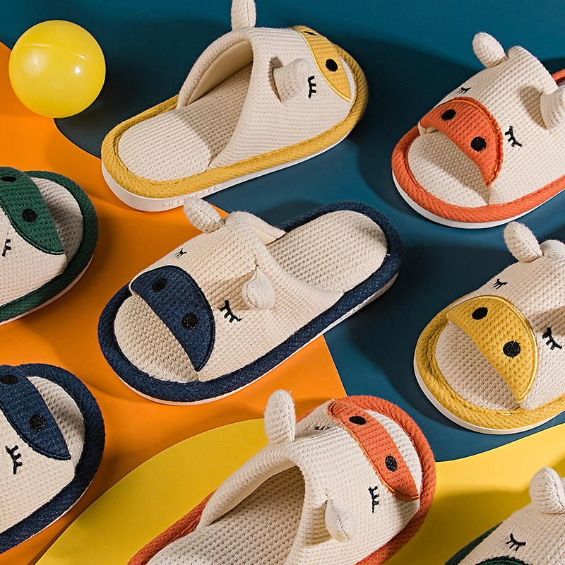 Little Deer Mili Children's Slippers, new calf linen slippers, baby home soft-soled anti-slip cartoon slippers Item Picture