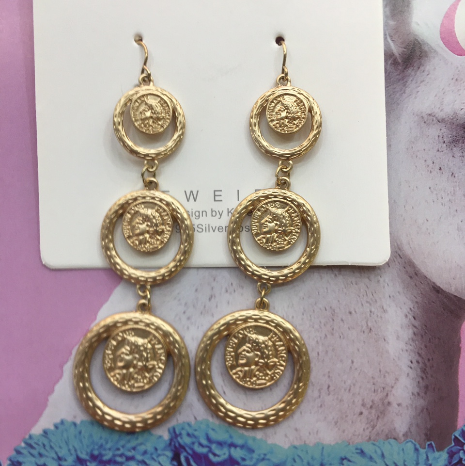 Network explosion 925 silver needle dumb gold plated coin alloy composition earring girl