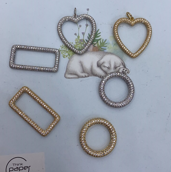 Electroplated real gold heart, round and rectangular pendants