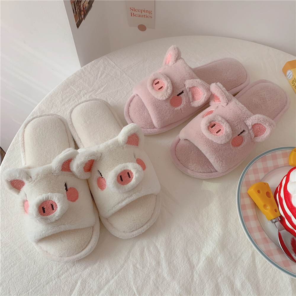 Chinese trend Chinese-style cotton and linen slippers s cartoon girl heart cotton slippers for women autumn and winter indoor home use student flat flat one-line wool slippers Item Picture