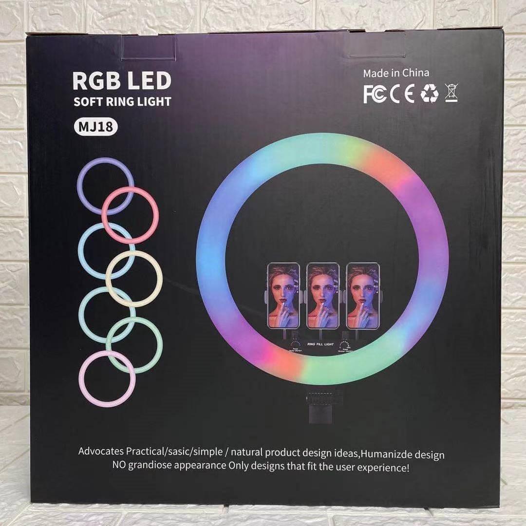 Live streaming light, fill light, seven-color beauty light, photography light, LED light, three-camera position MJ18 18-inch 45cmRGB fill light, comes with a 2.1-meter tripod pic 2