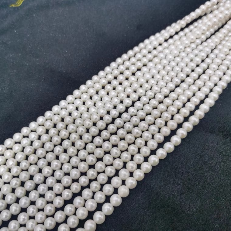 天然淡水珍珠7-8mm正圆珍珠项链 半成品散珠diy手工链送妈妈白底实物图