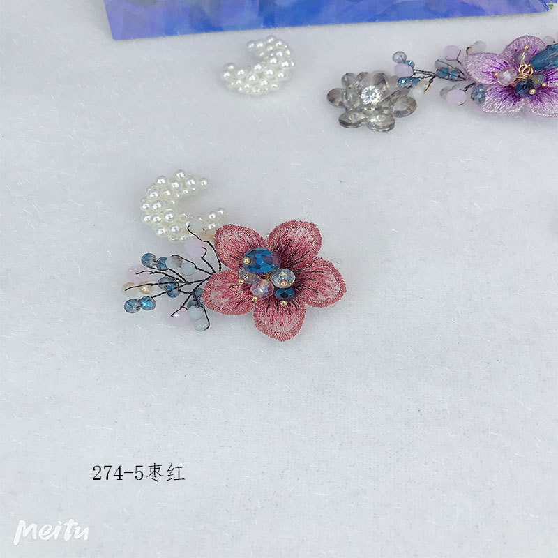 Embroidered small five-petal flower retro diy clothing accessories, brooches, hairpins, scarves, hats, earrings, shoes, accessories Specification image