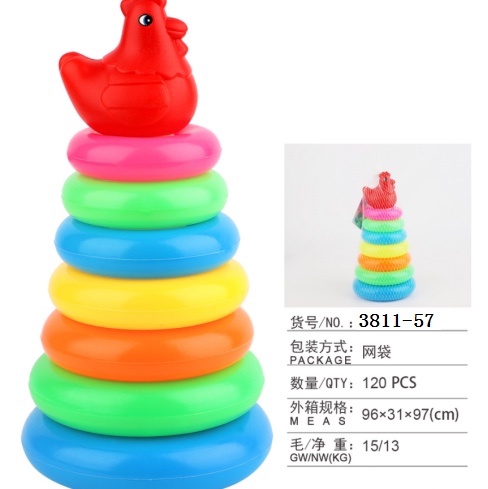 Baby puzzle rainbow tower toy Jenga Lego Jenga high multicolor ring layer layer early education Jenga cup chicken