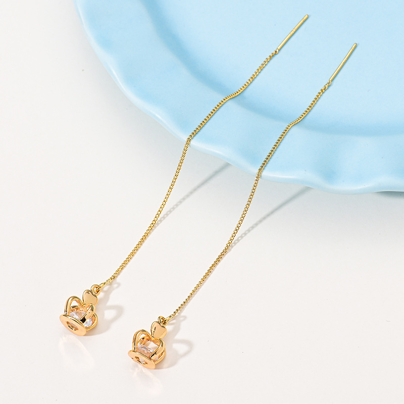 2021 Live-streaming bestseller 925 Silver Needle Gold-plated Zircon Ear Thread Women's Niche Simple Earrings, fashionable earrings wholesale 5 details Picture