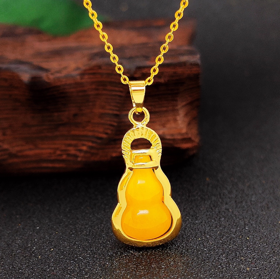 Copper base wax color gourd pendant, real gold plating, lasting color