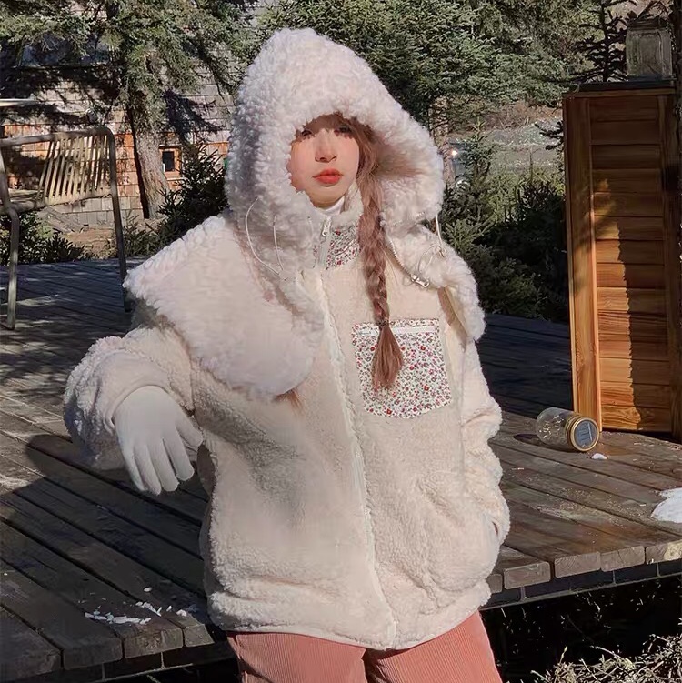 泰迪绒摇粒绒白色羊羔毛冬季加厚保暖帽子女