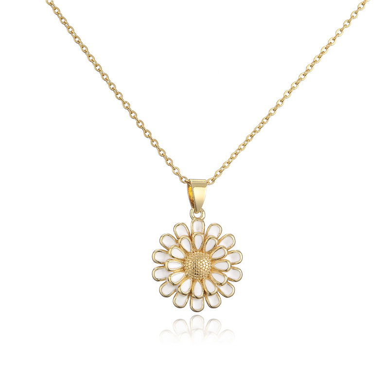 Cross-border supply 10-color oil-dripping sunflower pendant, copper-plated 18K gold necklace, popular European and American accessories detail image 4