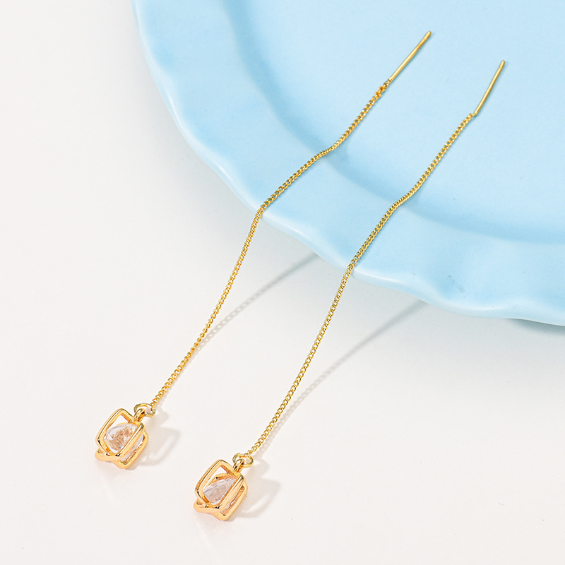 2021 Live-streaming bestseller 925 Silver Needle Gold-plated Zircon ear Thread Women's Niche simple earrings and fashionable earrings wholesale Specification image