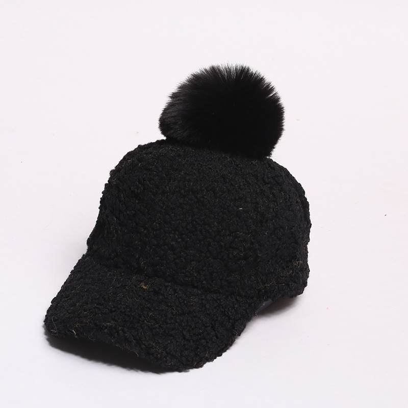 South Korea Instagram Lamb Velvet Cap Children Big Face Wide Eaves Winter Korean Version Of Fashion All Thick Ball Ball Cap undefined