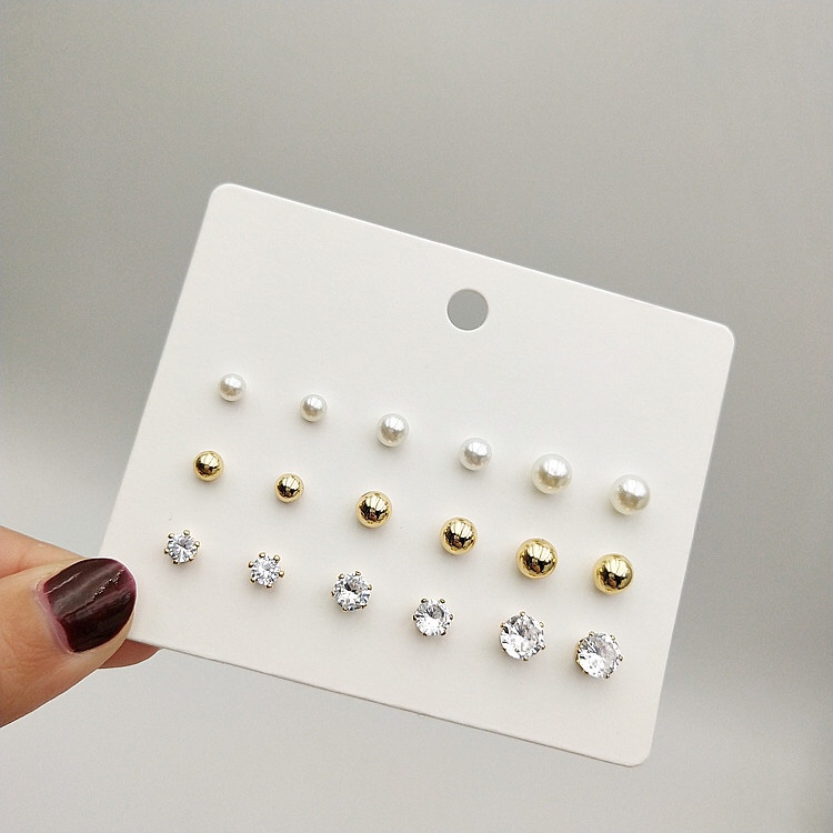 Steel needle set earrings 9 pairs simple fashion