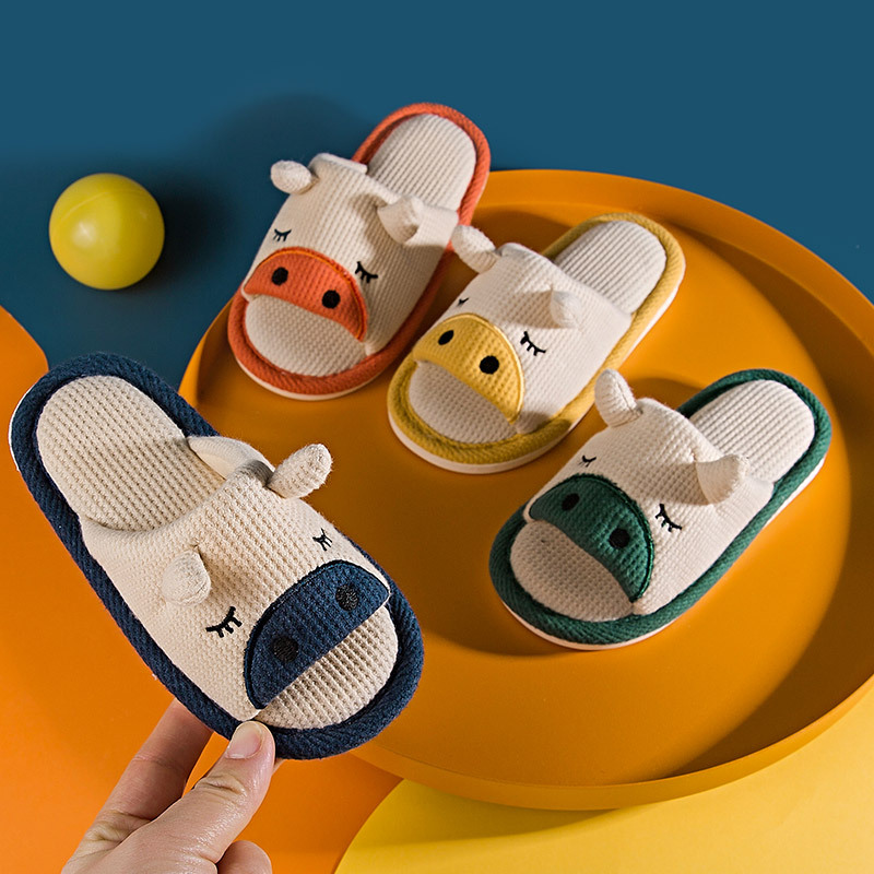 Little Deer Mili Children's Slippers, new calf linen slippers, baby home soft-soled anti-slip cartoon slippers