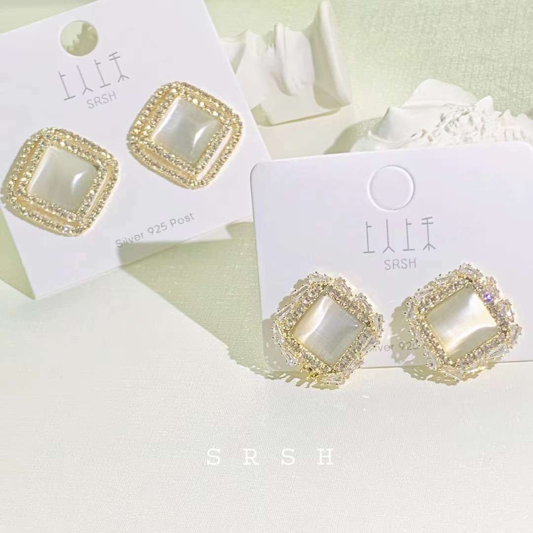 法式猫眼石耳钉高级感气质耳环925银针简约大气耳饰2021新款产品图