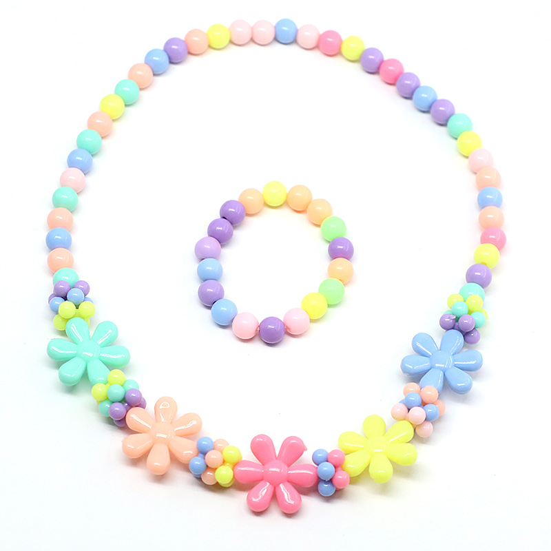 Flower children's bracelet, acrylic color creative beads, custom girls and babies' jewelry, direct supply from the manufacturer