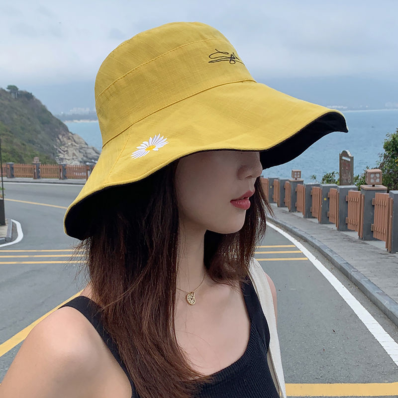 韩版双面小雏菊渔夫帽女夏天日系遮脸潮百搭遮阳大沿太阳防晒帽子详情图3