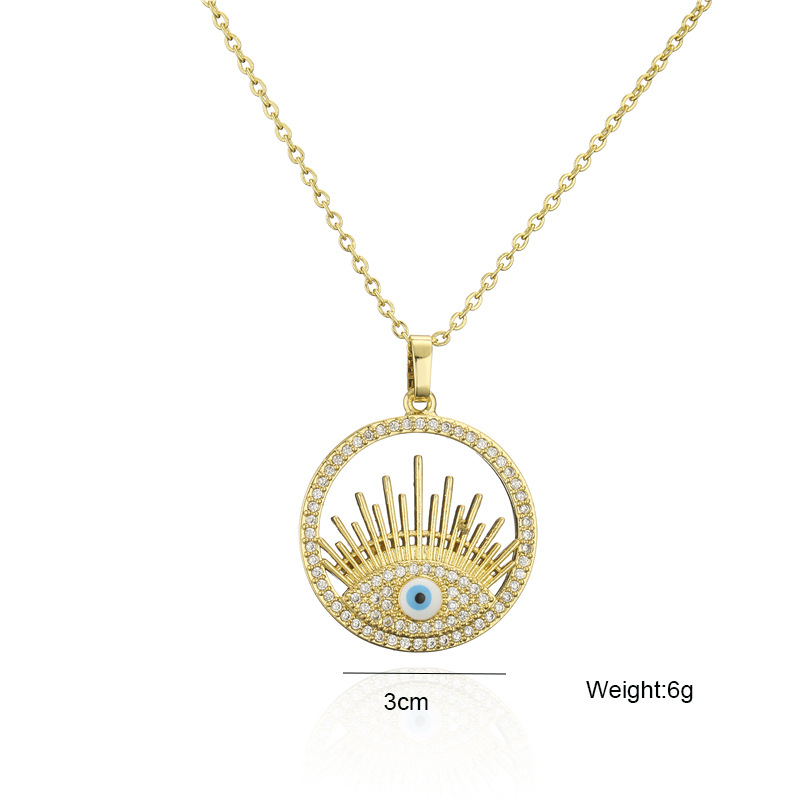 WISH Amazon hot-selling copper micro-inlaid zircon disc Devil's Eye pendant necklace for women, real gold electroplated color retention detail image 2