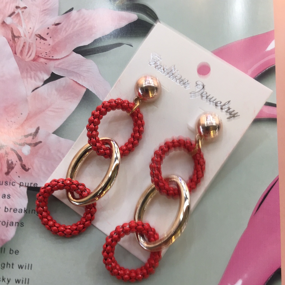 Rose electroplating electrophoresis big red metal earring girl thumbnail